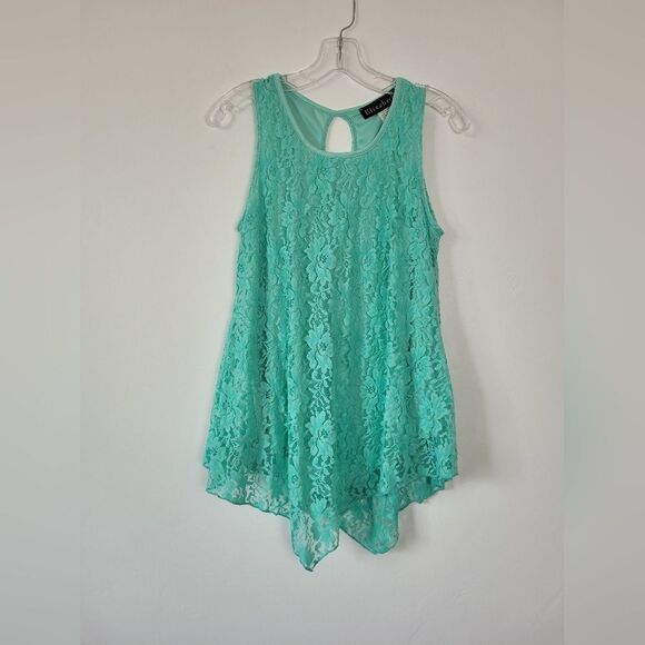 Aqua Lace Camisole Top Assymetric Hanky Hem Y2K Fairy Whimsical Boho Gypsy M - Picture 4 of 8